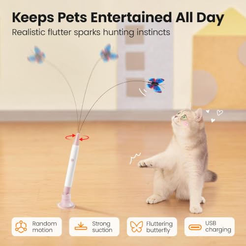 Potaroma Interactive Spinning Butterfly Cat Toy Wand, Rechargebale