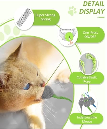 Interactive Cat Toys for Indoor Cats - Automatic Flying Bird Feather Toy Chase Exercise Enrichment Stimulation, Rechargeable Durable Safe Kitten & Adult Cat Electric Hanging Toy for Bored Cats (White)