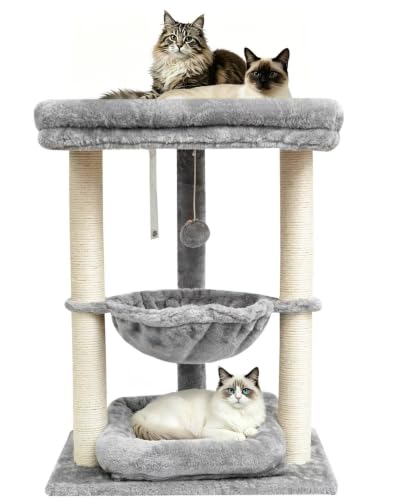 SYANDLVY Small Cat Tree for Indoor Cats with Top Perch Hammock & Bottom Bed - color: Grey