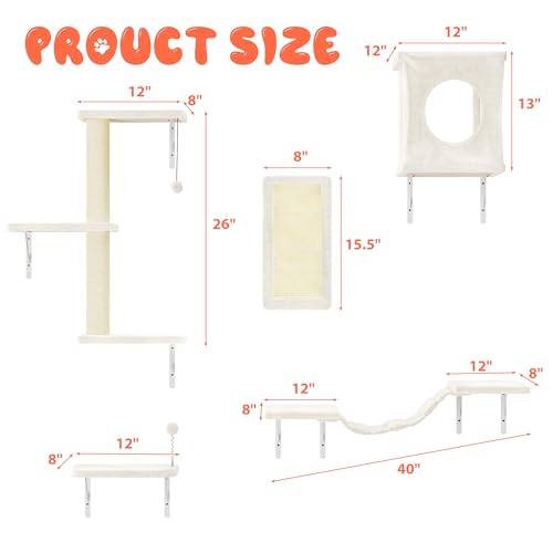 10 Pcs Cat Wall Shelves for Large Cats, Floating Climber with Scratcher - color: Beige, size: 10Pcs