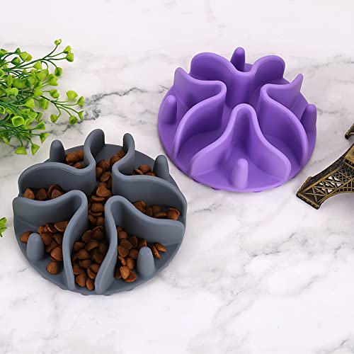 Slow Feeder Insert for Dogs & Cats, 3 Sizes Food-Grade Silicone Anti-Choking Puzzle Feeder, Non-Slip Suction Cup Design, Fits Most Bowls, Bloat Stop Pet Feeding Solution - color: Grey, size: Large 5.5 inchs