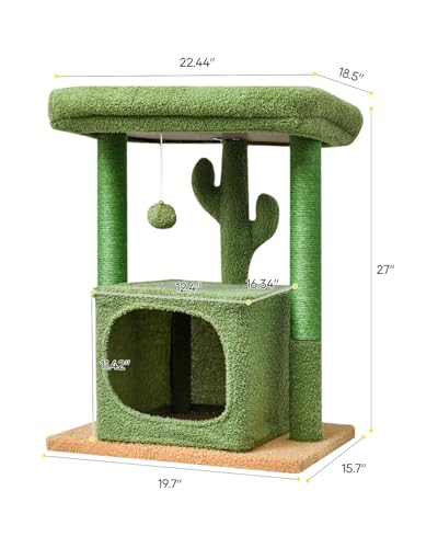 SYANDLVY 27" Cactus Cat Tree for Indoor Cats, Green Modern Activity Tower - color: Green