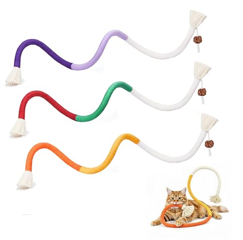 Cat Chewing Ropes Toys 3pcs with Refillable Natural Catnip, Safe Teeth Cleaning Chew Toy for Indoor Kittens, Interactive Cat Nip Kitty Toys for All Breeds (27.5 Inches)