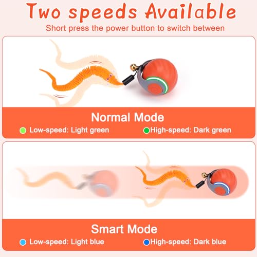 BABORUI 2Pack Orange Interactive Cat Toy Ball - Automatic Interactive Cat Toys for Indoor Cats with 3 Tails, 2 Speeds Rechargeable Enrichment for Small/Medium/Large to Keep Them Busy - color: 2 Pack Orange
