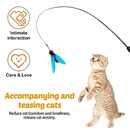 DONGKER Cat Teaser Wand,Retractable Kitten Fishing Pole Toy for Cat Kitten Reduce Boredom(Not Include Replacement)