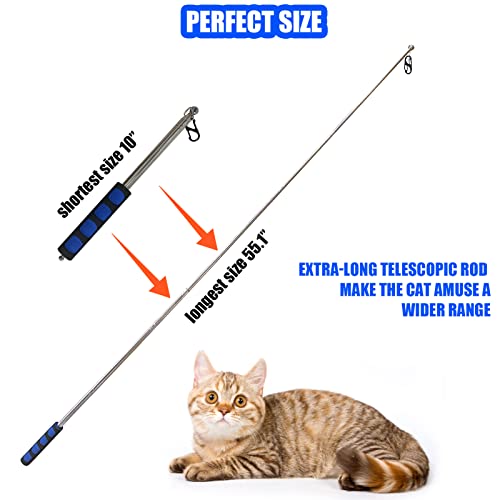 Retractable Cat Wand, 7 Pack Super Long 55.1" Wand Toy with Ball of Yarn, Feather Teasers - Interactive Indoor Cat Toys for Kittens & Cats