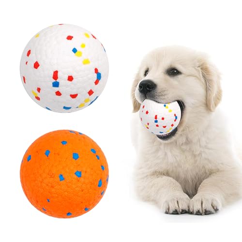 2pack 3''Durable Dog Balls for Aggressive Chewers, Indestructible Bouncy Floating Balls for Training, Catch and Fetch, Durable Solid Tennis Ball Toys for Large, Medium Dogs - White, Orange