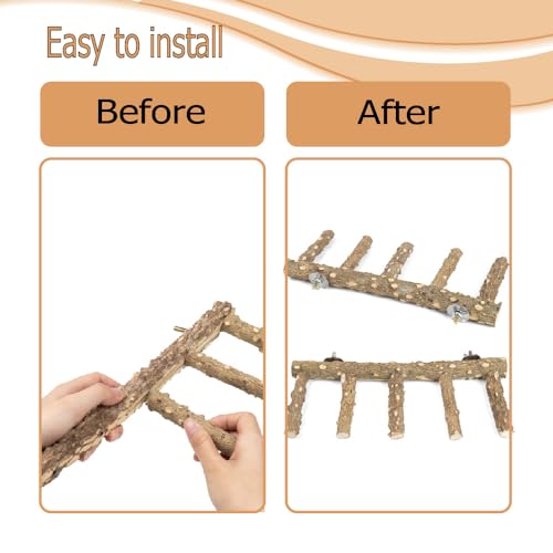 Bird Ladder Perch for Cage - Natural Wooden Bridge, Exercise Stands for Parrot Climbing - Pet Training Ladders - Hanging Playground -Toys for Parakeet, Cockatiel, Conures, Lovebirds, Budgie