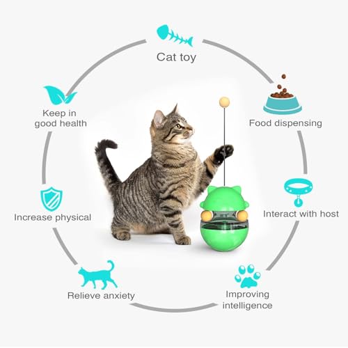Interactive Cat Toy for Indoor Cats Wobble Treat Dispenser Ball (Green) - color: Green
