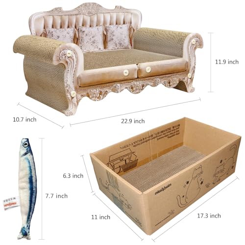 miwoowim Royal Cat Scratcher Sofa & Box, Durable Cardboard Furniture Guard