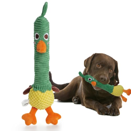 Nocciola 2 in 1 Easter Duck Dog Toy with a Large Rubber Squeaker - Tough Durable Stuffed Squeaky Crinkle Chew Toys for Aggressive Chewers, Medium and Large Breeds - color: Green Duck