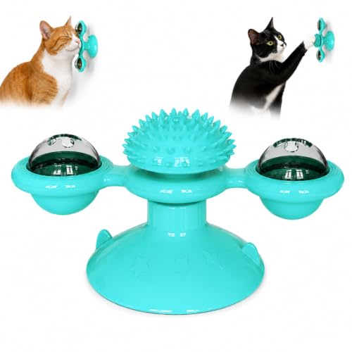 Interactive Cat Toys & Treat Dispenser with Catnip Ball (Aqua)