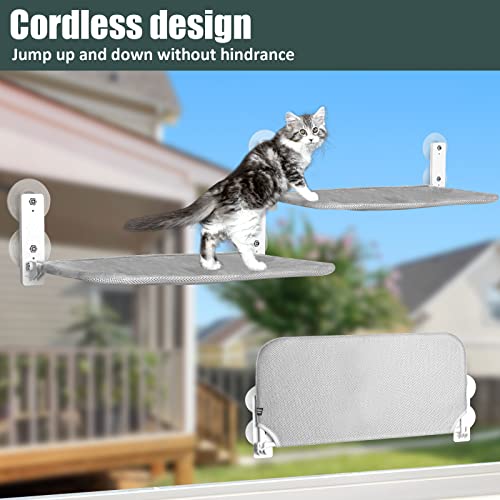 Sunhoo Cat Window Hammock Perch Cordless Perches Window Sill Seat Bed Foldable Stable Lounger Upgraded Suction Cup Easy Assembly Indoor Cats Kitty Shelf Hold Up to 55lbs (Grey, M) - color: grey, size: M