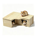 Multi-Chamber Hamster House Maze, 3-Room Hideouts, Wooden Hamster Maze & Tunnel Exploring Toys, Dwarf Hamster House Habitats Decor for Hamster Mice Gerbils Lemmings