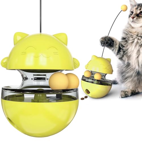 Interactive Cat Toy for Indoor Cats Wobble Treat Dispenser Ball(Yellow) - color: Yellow