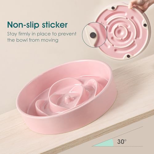 vancasso Ceramic Slow Feeder Dog Bowl, 3 Cups Puzzle Dish for Large Breeds - color: Pink, size: L - 3 Cups