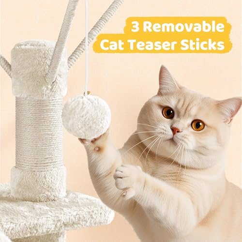 Yaheetech 67in Multi-Level Cat Tree Tower with Dangling Teaser Toys - color: Beige