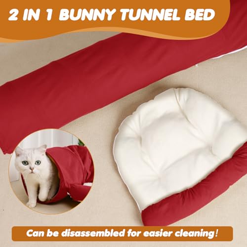 Spardar 2-in-1 Bunny Tunnel Bed, with Removable Mat Hideout, Red - color: Red