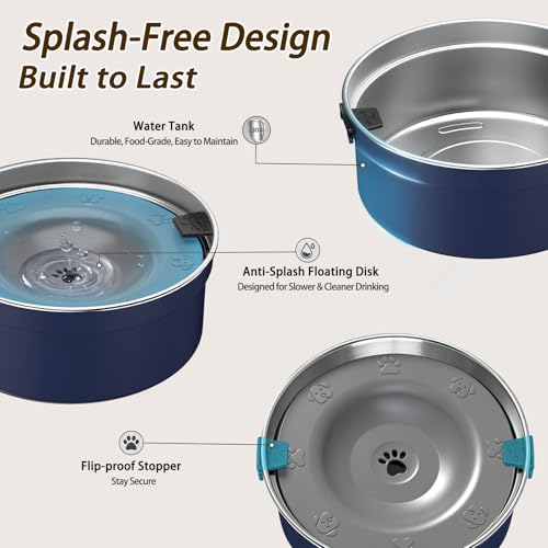 Dog Water Bowl No Spill, 1.5L/50oz Stainless Steel Slow Water Bowl for Dogs, Spill Proof Dog Bowl with Anti-Splash & Non-Slip, Slow Drinking Water Bowl Dispenser for Messy Drinkers (Blue) - color: Blue