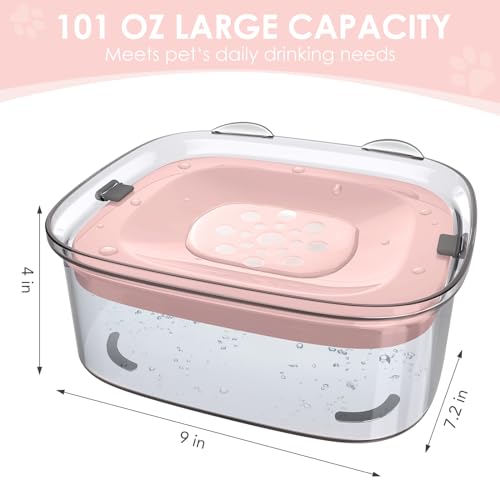 AONKEY 3L No Spill Dog Water Bowl with Slow Drinking Disk(Pink) - color: Pink