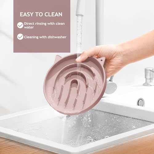 Coomazy Slow Feeder Cat Bowl Silicone Pet Puzzle Feeder for Slow Eating - color: Pink