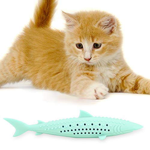 VINGVO Cat Teeth Cleaning Toy, Cat Teething Toys Silicone Molar Stick Catnip Toys Cat Toothbrush Cat Fish Shape Toothbrush with Catnip Chew Bite Teeth Cleaning Toy for Cats Kitten Kitty