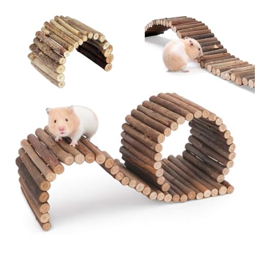 PINVNBY Natural Wooden Bendy Hamster Bridge Rat Climbing Ladder Toys - size: L:19.6x3inches, 8.6x4inches
