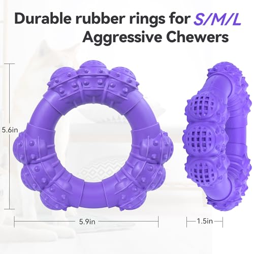 Indestructible Dog Chew Toys for Aggressive Chewers, Super Chewer Toys for Medium Large Dogs, Interactive Ring Toy, Heavy Duty Teething Toys - color: Purple