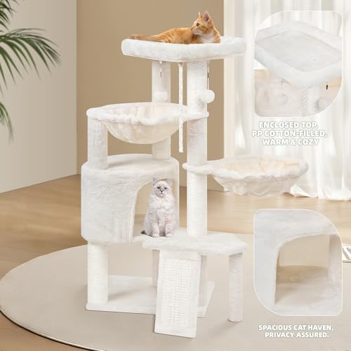 Wang Xin Three Layer Cat Tree with Cat Condo Scratch Pad and Two Hammocks,Beige - color: Beige, size: Small