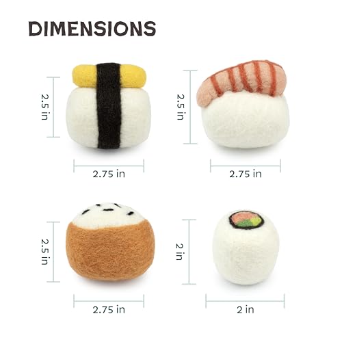 Woolbuddy Wool Cat Toys (Big Sushi 4 PCS) for Indoor Cat Kitten Catnip-Free - size: Large – 4 Pcs