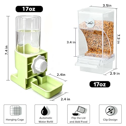 Lemtrflo No Mess Bird Cage Feeder, Automatic Bird Water Dispenser - color: green