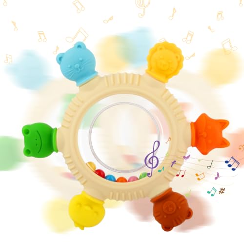 Baby Teething Rings Toys for 0-6 6-12 Months Animal Rattle Teether Toy