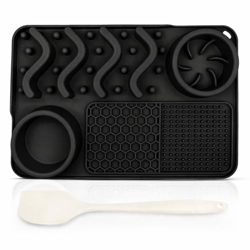 Dog Lick Mat with Strong Suction Cups, Slow Feeder for Dogs, Anxiety & Boredom Relief, Enrichment Licking Mat with Bowl & Spatula, Non-Slip Silicone, Dishwasher Safe
