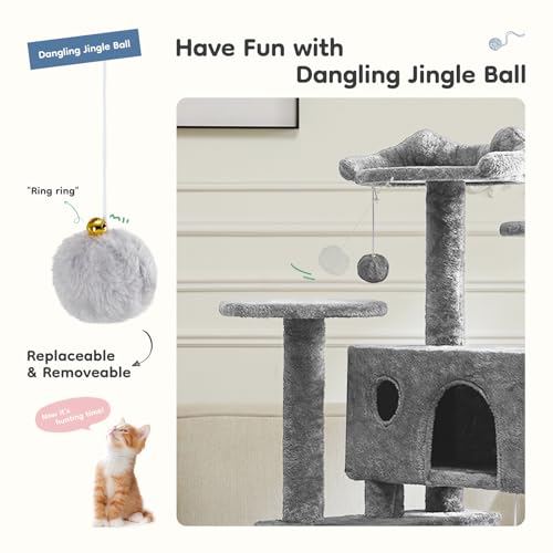 DUMOS 54 Inch Cat Tree Tower with Scratching Posts - color: Light Grey, size: 54'' × 20'' × 20''