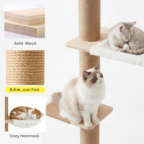 Floor to Ceiling Cat Tree,5 Tier Adjustable Height Climbing Tower - size: Floor to Ceiling