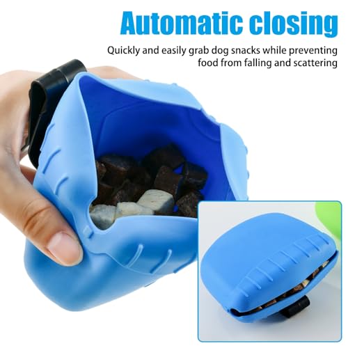 DONGKER Dog Training Bag,Silicone Half Opening Design Dog Treat Pouch with Clip for Dog Training Walking Hiking Hunting Traveling - color: blue