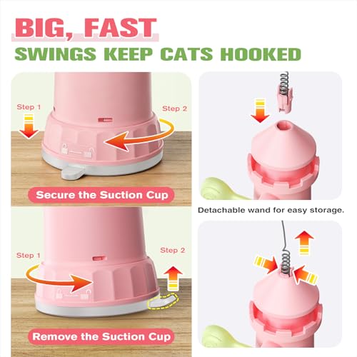 Interactive Cat Toy for Indoor Cats, Strong Suction Cup, Extra Yarn - color: Pink