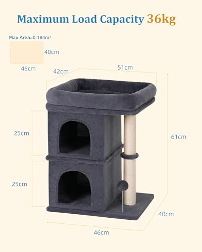 Aechonow Cat Tree for Large Cat,2 Cozy Cat Condo House for Large & Fat Cats - color: 24''Dark Grey