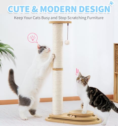 Made4Pets Tall Cat Scratching Post for Indoor Cats with Ball Track 32" - size: 32"H