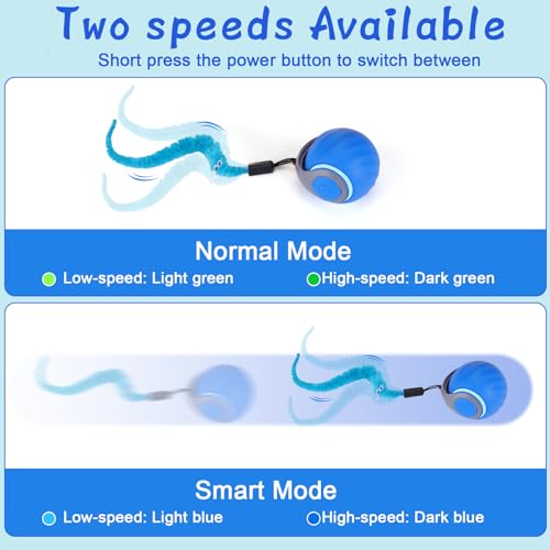 BABORUI 2Pack Blue Interactive Cat Toy Ball - Automatic Interactive Cat Toys for Indoor Cats with 3 Tails, 2 Speeds Rechargeable Enrichment for Small/Medium/Large to Keep Them Busy - color: 2 Pack Blue