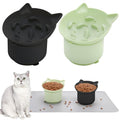 2 Pack Slow Feeder Cat Bowls Silicone Tilted Raised Pet Bowl - color: Black, Green