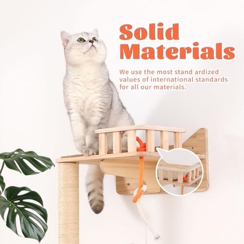 Wall Mounted Cat Tree, Cat Wall Shelves with Sisal Mats - size: 7 pcs