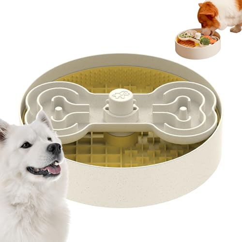 Puzzle Feeder Slow Feeder Dog Bowl with Lick Mat and Puzzle Inserts - Non-Slip Base, Adjustable Speed Design, Dishwasher Safe for Large Dogs,Yellow - color: Wheat-Yellow, size: L