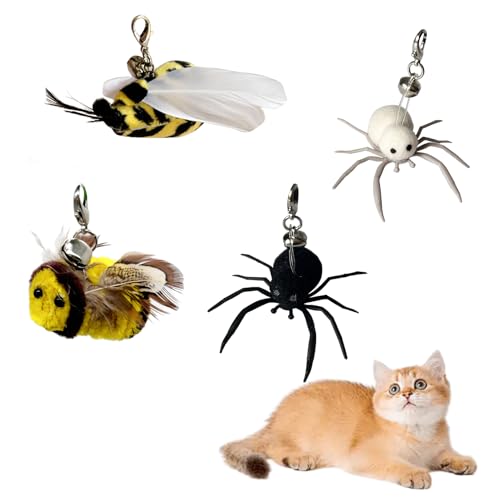 Cat Toy Insects Refills, Feather Wand Replacement Insects, Kitten Interactive Toys (4PCS) - color: 4PCS