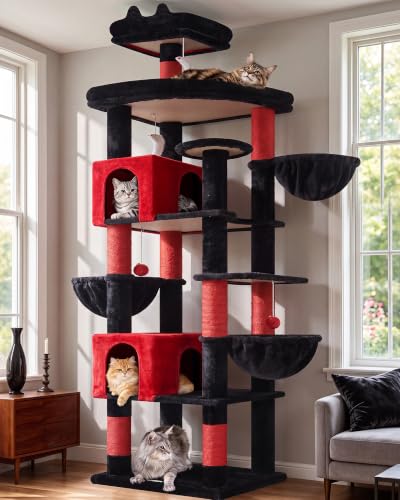 Globlazer 82in Gothic Extra Large Cat Tree for Indoor Cat Large Adult, S82 - color: Black Red