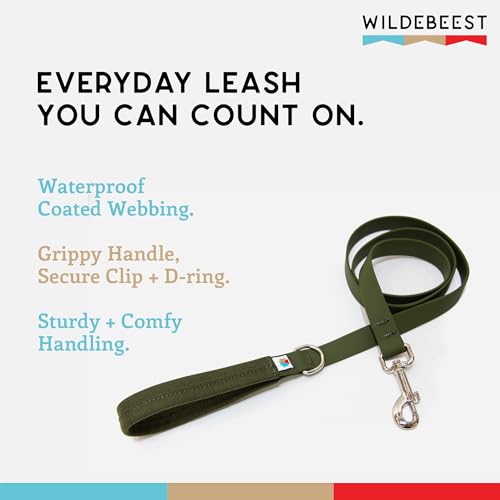 Wildebeest Funston Waterproof Dog Leash - Heavy Duty 4ft Long Leash for Small, Medium and Large Dogs - 1000D Nylon, Scratch & Stink-Resistant & Pill-Free - Nylon Wrap Handle (3/4" Wide, 4 ft Length) - color: Olive, size: 4 ft