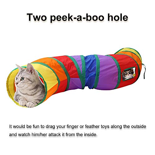 Andiker Cat Tunnel, S-Shape Cat Tube Collapsible Kitten Play Toy with 2 Side Holes for Kitten Exercising Hiding Training and Running Cats Toy for Indoor Cats(Multi-Colored) - color: Multi-colored