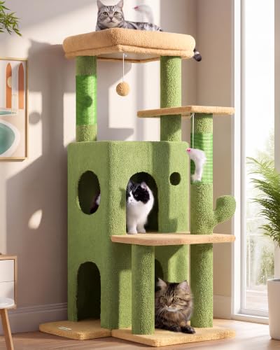 Globlazer Cactus Cat Tree Tower for Indoor Cats Large Adult, FC50, Green - color: Cactus, size: XL