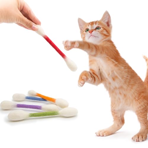 Glaciart One Swabs Cat Toys with Catnip - 12 Pk | Durable for Chew, Cute Cat Toys Interactive Kitty for Boredom, Exercise, & Play | Filled w/Organic Catnip for Anxiety & as Digestive Aid | Gift Idea - color: Colorful Swabs 12pcs, size: Regular
