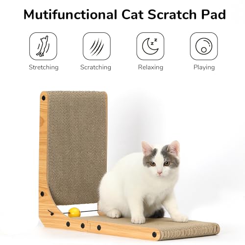 FUKUMARU Cat Scratcher, 18.9 Inch L Shaped Cat Scratch Pad for Indoor Cats - size: 1 Pack 18.9 in Wood Color
